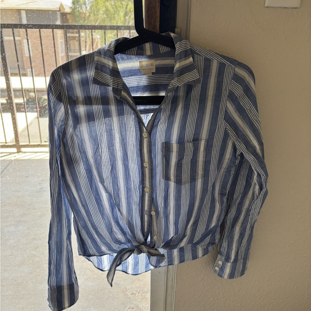 J.Crew Blue and White Striped Tie-Front Button Shirt
